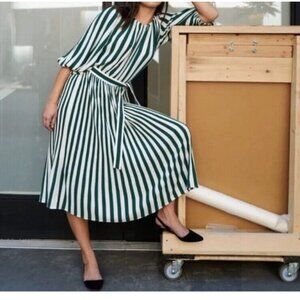 AYR Who’s She Green Stripe Long Sleeve Midi Dress S